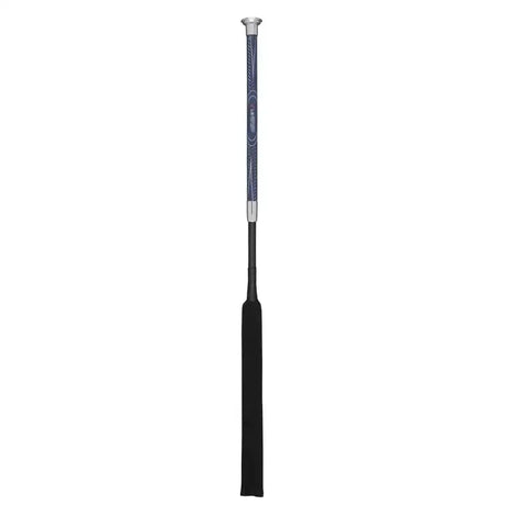 Black pro baton whip with sleek textured grip and ornate silver tip from LeMieux Pro Baton whip navy collection