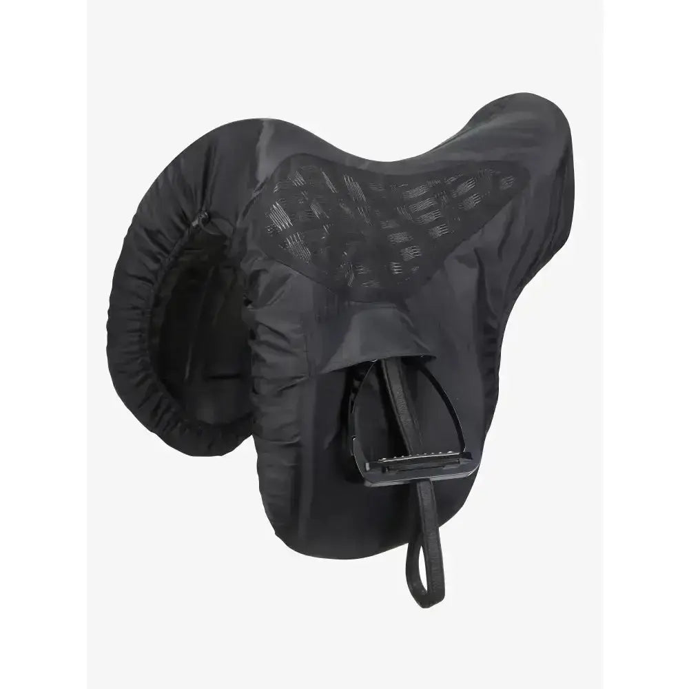 Black waterproof lemieux pro-kit ride saddle cover with mesh panels and drawstring for rider perfect stability