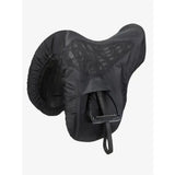 Black waterproof lemieux pro-kit ride saddle cover with mesh panels and drawstring for rider perfect stability