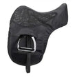Black lemieux pro-kit ride saddle cover with silicone grip seat mesh panel and shiny silver metal stirrup buckle for rider perfect stability
