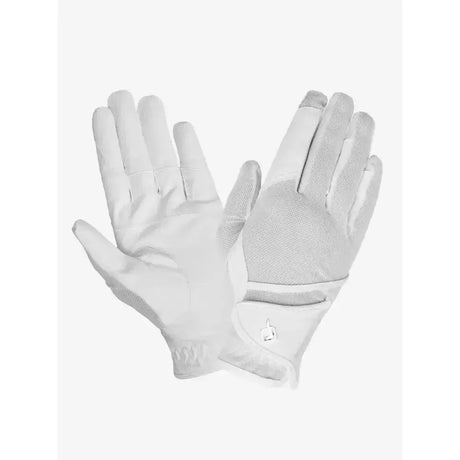 Lemieux pro mesh white gloves with touchscreen compatible textured palm and adjustable wrist strap for lightweight summer riding