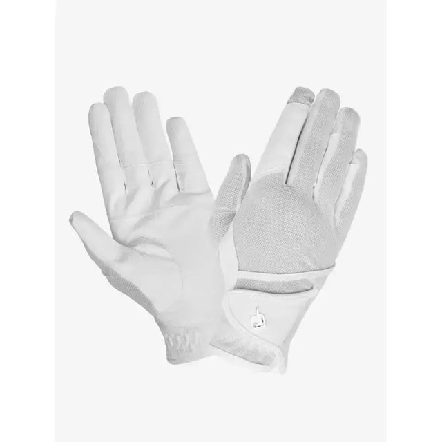 Lemieux pro mesh white gloves with touchscreen compatible textured palm and adjustable wrist strap for lightweight summer riding