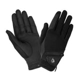 Black lemieux pro mesh riding gloves with textured palm, reinforced fingers, and sleek wrist strap closure, lightweight mesh riding gloves