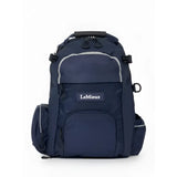 Dark navy blue lemieux pro rucksack with silver zipper pulls and reflective trim perfect for tuck away riding hat storage