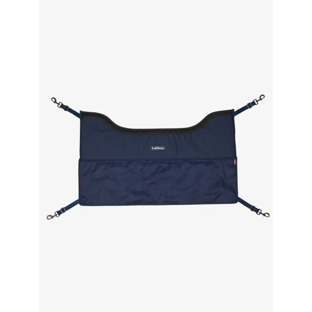 Navy blue lemieux pro stable lamire horse blanket strap with four metal d-rings and adjustable pro stable guard straps