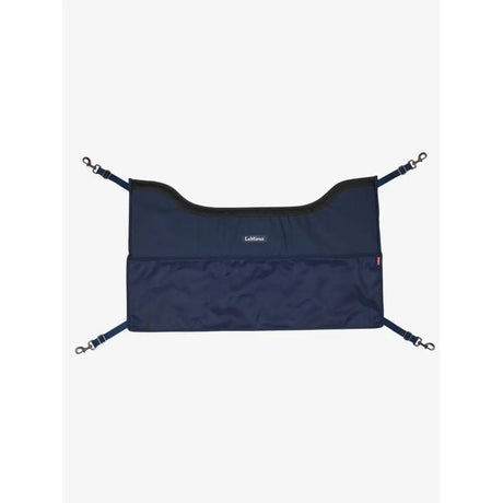 Navy blue lemieux pro stable lamire horse blanket strap with four metal d-rings and adjustable pro stable guard straps
