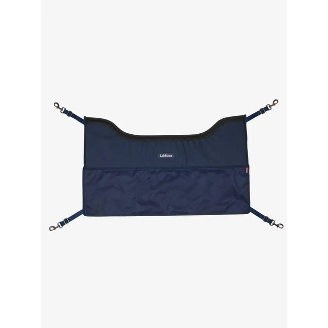 Navy blue lemieux pro stable lamire horse blanket strap with four metal d-rings and adjustable pro stable guard straps