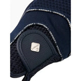 Dark blue lemieux pro touch 3d mesh riding gloves lightweight with silver logo patch and stitched branding on the back