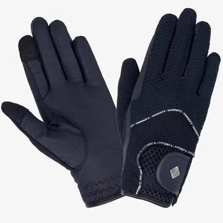 Black lemieux pro touch 3d mesh riding gloves lightweight with mesh panels and branded logo on the wrist back view