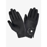 Black lemieux pro touch classic riding gloves with touchscreen compatibility and subtle wrist branding shown from the back