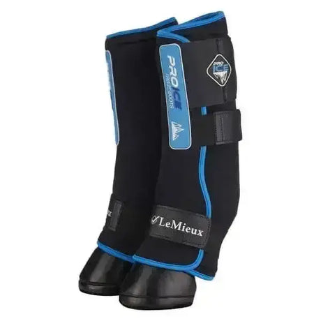 Black and blue lemieux proice freeze therapy boots with adjustable straps and sleek design for horse leg protection