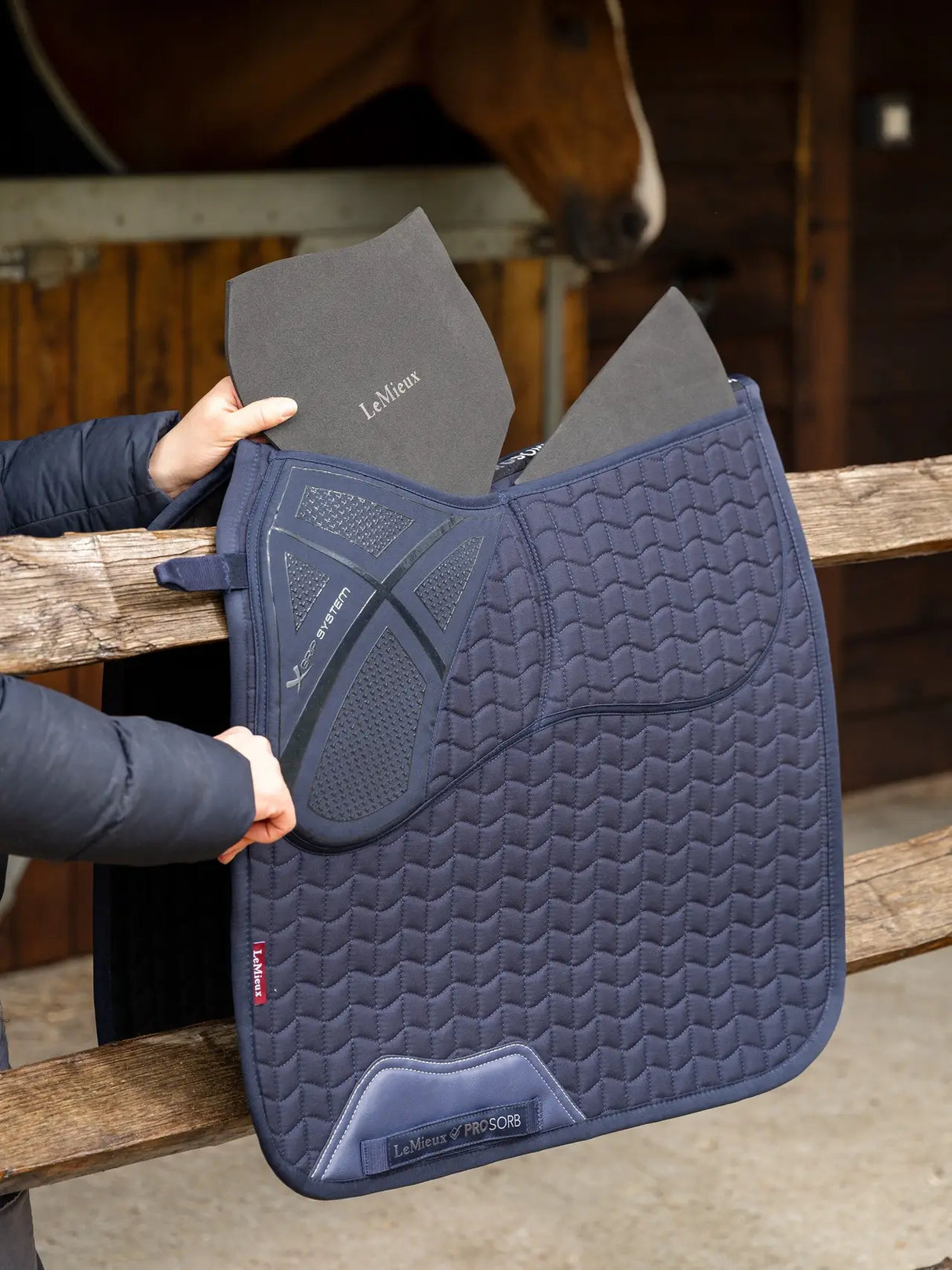 LeMieux ProSorb Plain 2 Pocket Dressage Square Navy Large Navy Dressage Saddle Pads