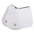 White quilted lemieux prosport cotton square white saddle pad with black trim and diamond-shaped logo