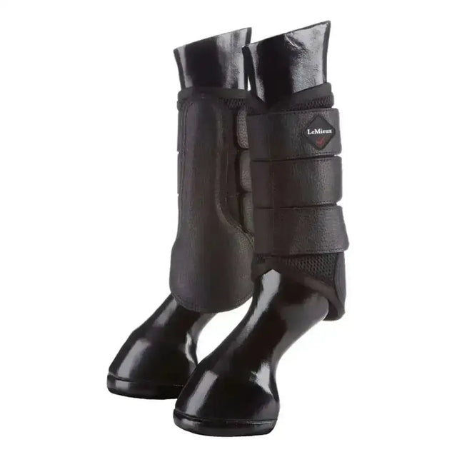 Black lemieux prosport mesh brushing boots with adjustable straps and glossy finish for horse leg protection