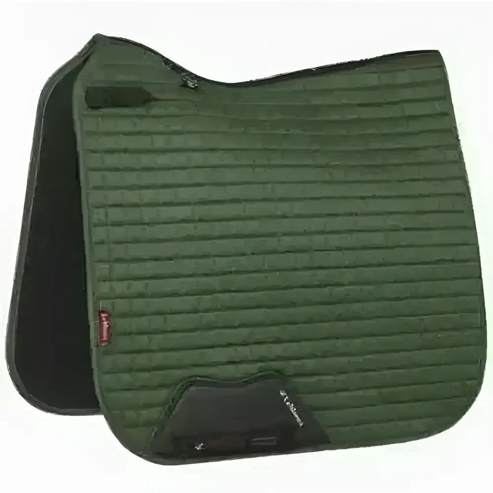 Dark green quilted lemieux prosport suede dressage square with soft suede binding and black trim in hunter green