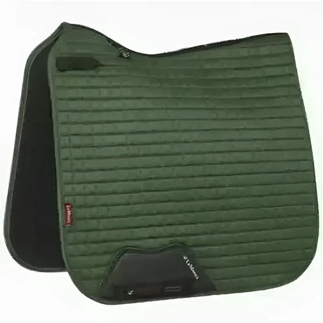 Dark green quilted lemieux prosport suede dressage square with soft suede binding and black trim in hunter green