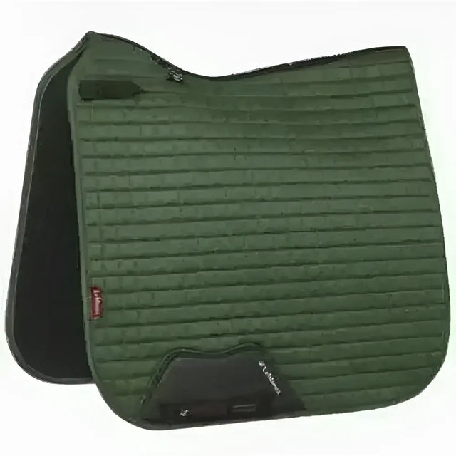Dark green quilted lemieux prosport suede dressage square with soft suede binding and black trim in hunter green