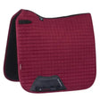 Maroon quilted lemieux prosport suede dressage square mulberry saddle pad with black trim and branded logo patch