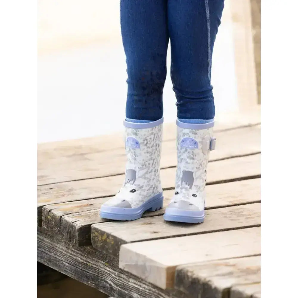 Light blue and white lemieux puddle pals kids welly sam rain boots with cartoon unicorn design for kids