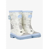 Light blue and white unicorn lemieux puddle pals kids welly sam rubber boots with gray accents for rainy days