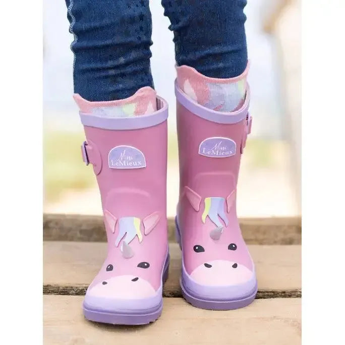 LeMieux Puddle Pals Kids Welly Unicorn UK Child 8 Pink Wellington Boots