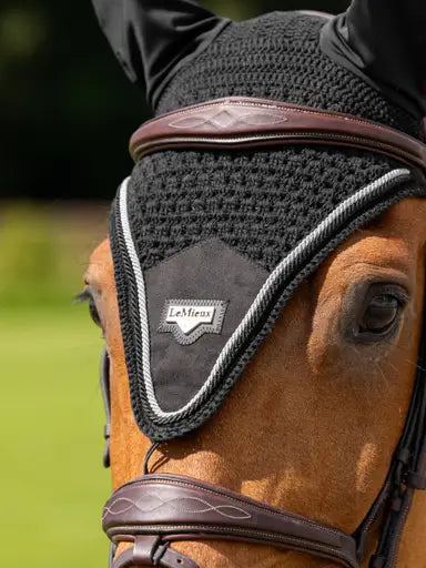 LeMieux Puissance Fly Hood Black Medium Black Horse Ear Bonnets