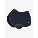 Navy blue quilted lemieux puissance suede cc pad with black trim and gold logo patch in pad navy style