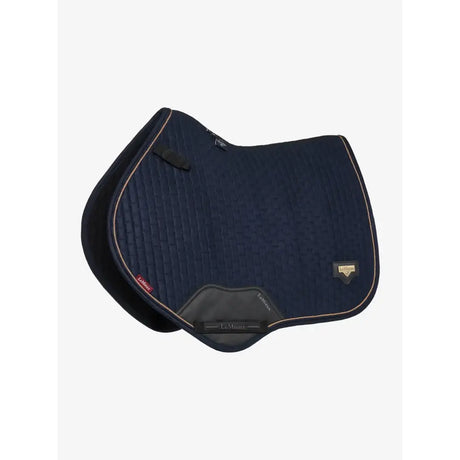 Navy blue quilted lemieux puissance suede cc pad with black trim and gold logo patch in pad navy style