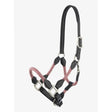 Black leather and pink braided rope lemieux ropella headcollar with silver hardware in ropella headcollar cranberry style