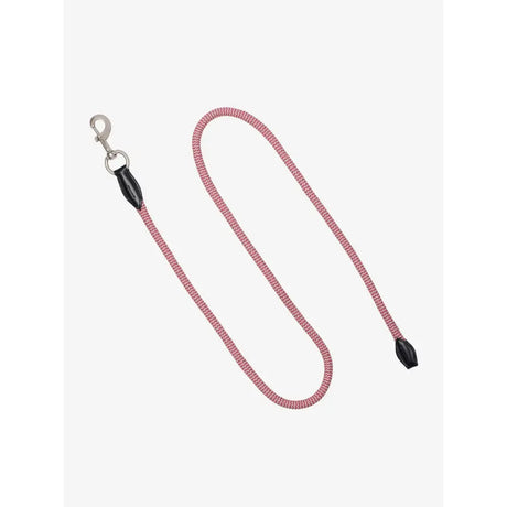 Pink braided lemieux ropella leadrope cranberry with black plastic ends and silver metal clasp for easy handling