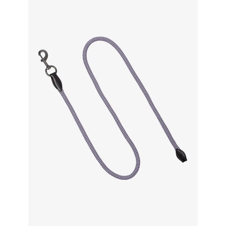 Gray and black braided rope leash with metal clasp and black plastic end cap from lemieux ropella leadrope lilac