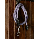Purple and white zigzag ropella leadrope lilac with black leather ends and silver clasp by lemieux ropella