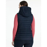 Navy blue quilted lemieux rose hooded puffer gilet with sleek modern design perfect for layering in cooler weather