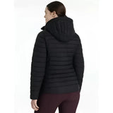 Black lemieux rose hooded puffer jacket with quilted design and cozy hood perfect for cold weather wear