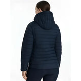 Dark navy lemieux rose hooded puffer jacket with quilted design and cozy hood perfect for cold weather
