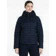 Navy blue quilted lemieux rose hooded puffer jacket with cozy hood perfect for cold weather layering