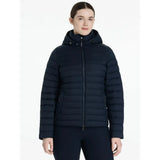 Navy blue quilted lemieux rose hooded puffer jacket with cozy hood perfect for cold weather layering