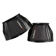 Black lemieux rubber bell over reach boots with glossy durable material and subtle stitching detail for horses