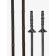 Black leather lemieux rubber grip continental reins with brown silver buckles and triangular end pieces