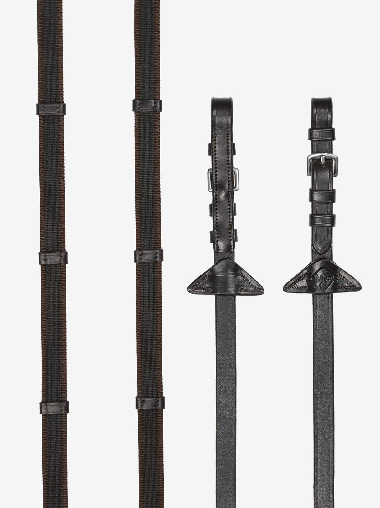 LeMieux Rubber Grip Continental Reins Brown/Silver Pony Brown/Silver Continental Reins