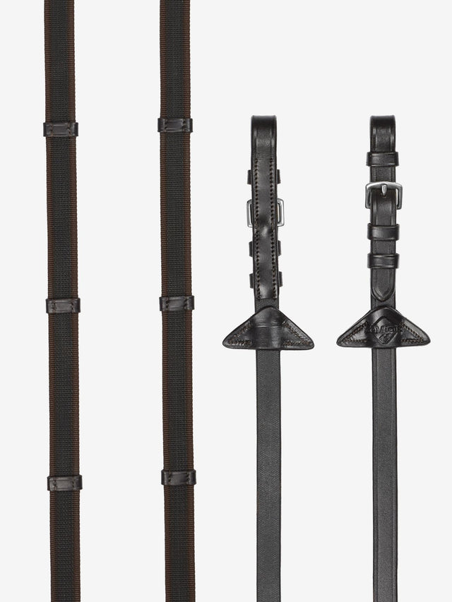LeMieux Rubber Grip Continental Reins Brown/Silver Pony Brown/Silver Continental Reins