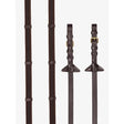 Brown leather and webbing grip continental reins with brass buckles lemieux rubber grip havana brass style
