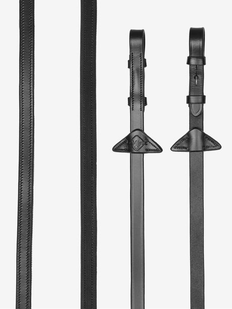 LeMieux Rubber Half lined Reins Black/Silver Pony Black/Silver Half Rubber Reins