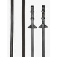 Black leather lemieux rubber half-lined reins with stitched edges and brass triangular buckles for riding use