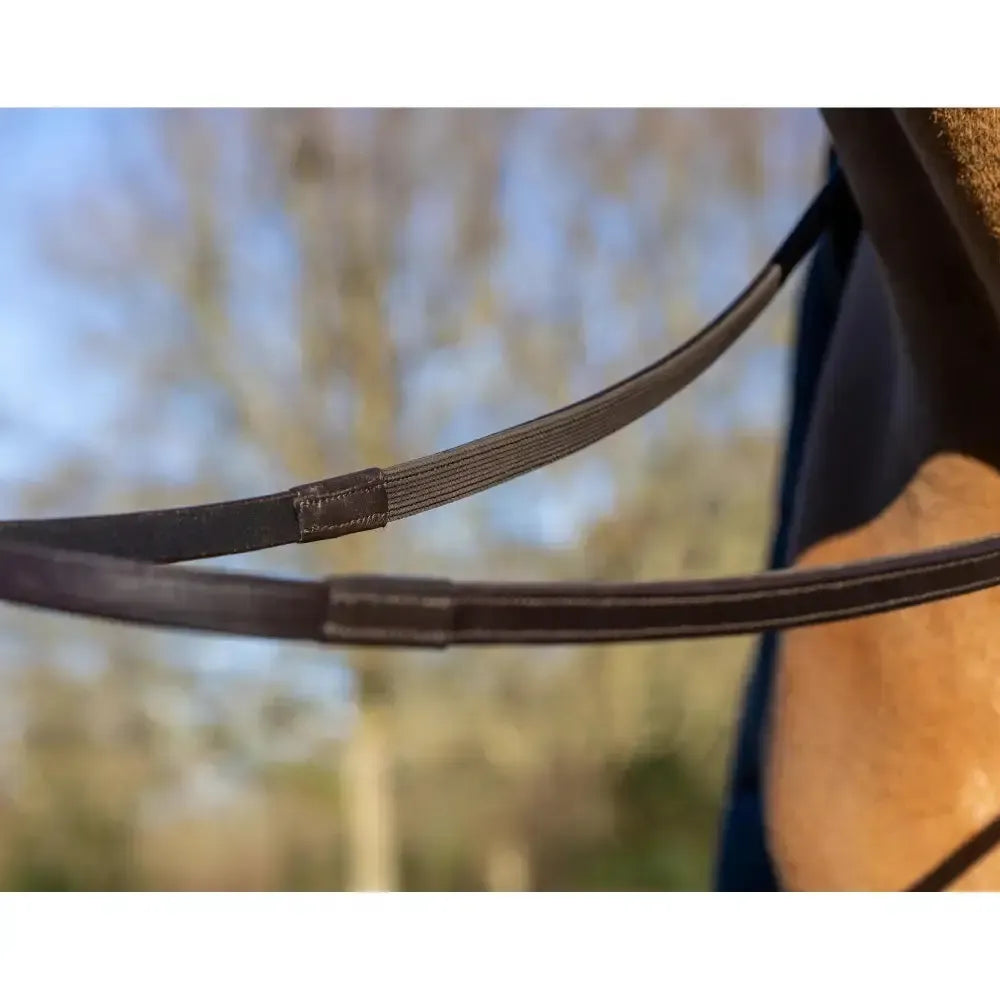 LeMieux Rubber Half lined Reins Brown/Silver Pony Brown/Silver Half Rubber Reins