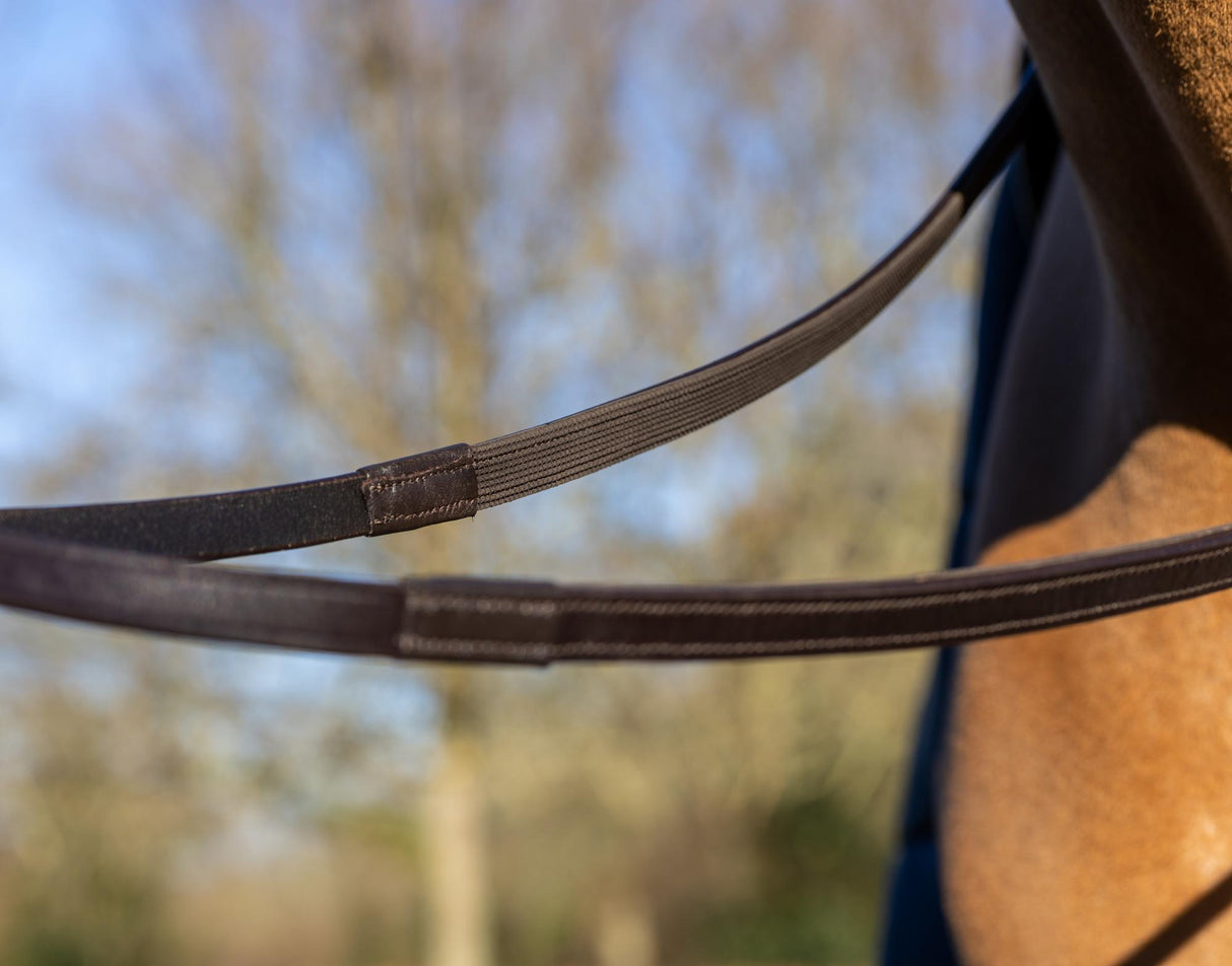LeMieux Rubber Half lined Reins Brown/Silver Pony Brown/Silver Half Rubber Reins