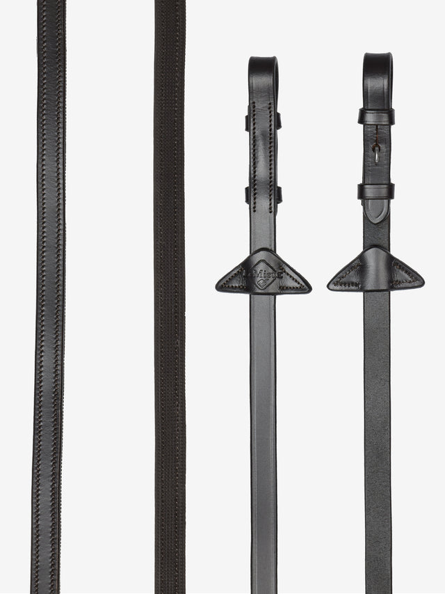 LeMieux Rubber Half lined Reins Brown/Silver Pony Brown/Silver Half Rubber Reins