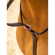 Black leather horse halter with rose-gold buckle paired with lemieux rubber martingale stoppers brown for secure fit
