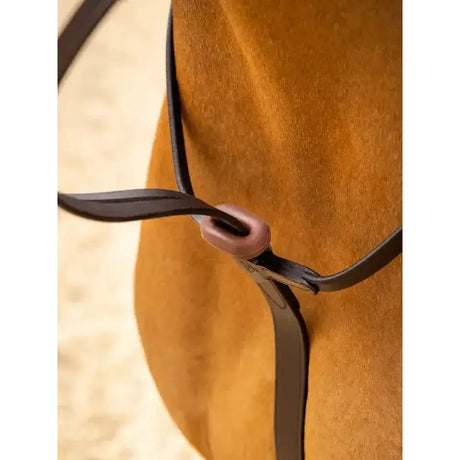 Black leather horse halter with rose-gold buckle paired with lemieux rubber martingale stoppers brown for secure fit