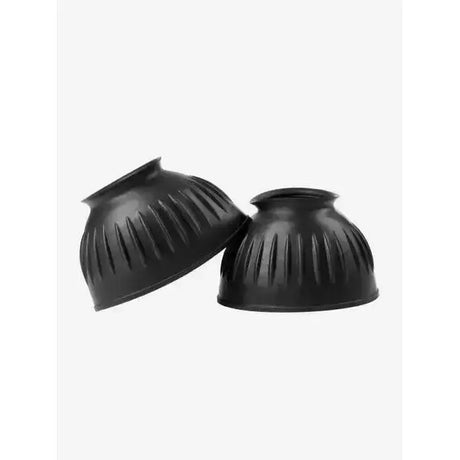 Black lemieux rubber pull ribbed conventional overreach boots showing the back side for hoof protection